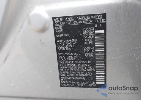 2020 Nissan Rogue Sv Fwd z USA, uszkodzony, nr VIN KNMAT2MT0LP533036